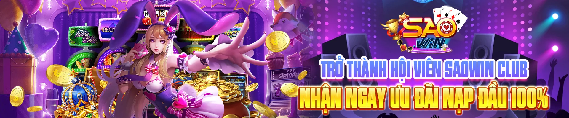 banner trở thành hội viên SAOWIN CLUB nhận ngay ưu đãi nạp đầu 100%
